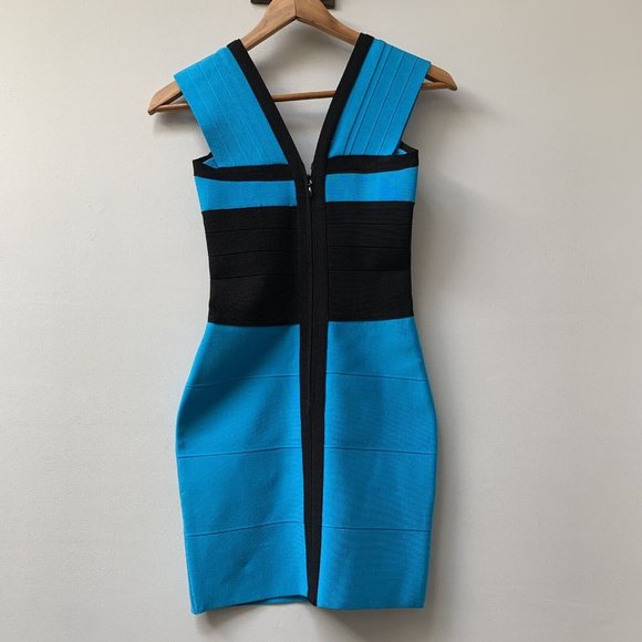 Herve Leger Bandage Bodycon Dress Size XS Blue Black Iconic **New With Tags** - Picture 5 of 11